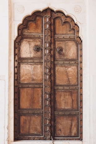 a large wooden door with intricate carvings on it