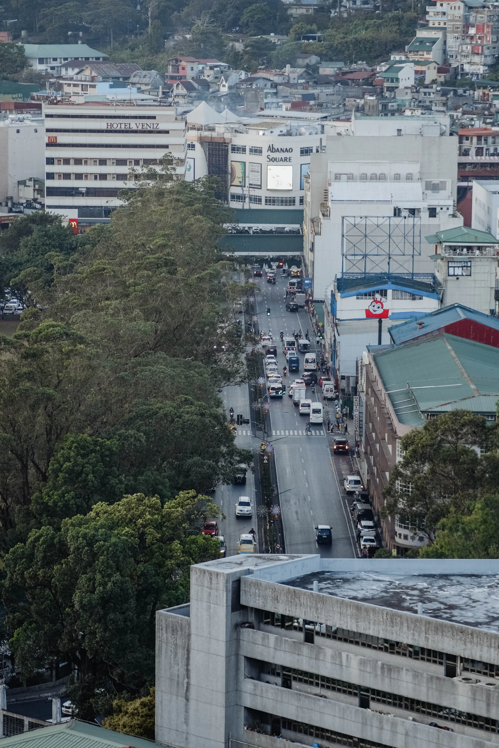 Dense mixed traffic on a city street