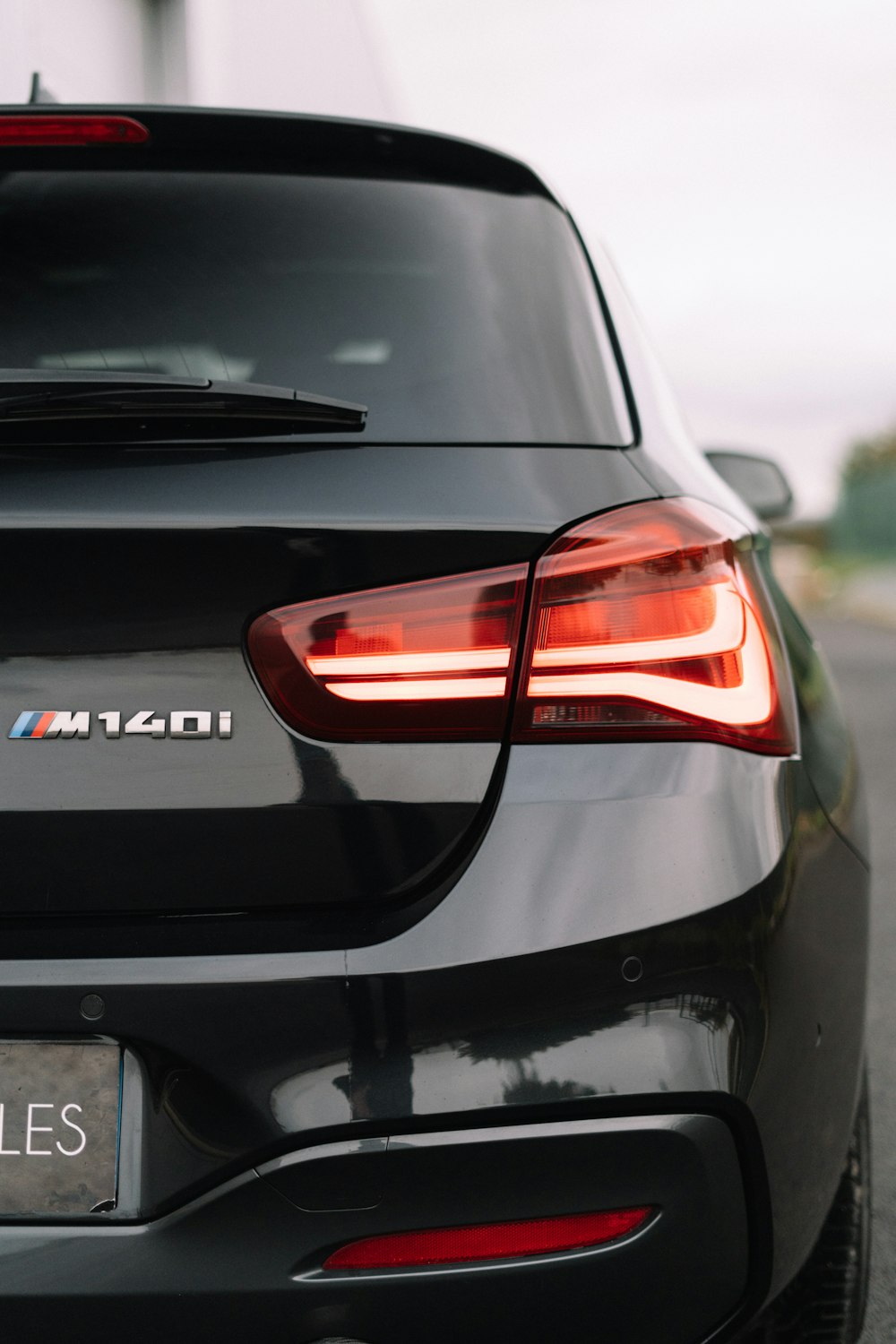 a close up of the tail lights of a car