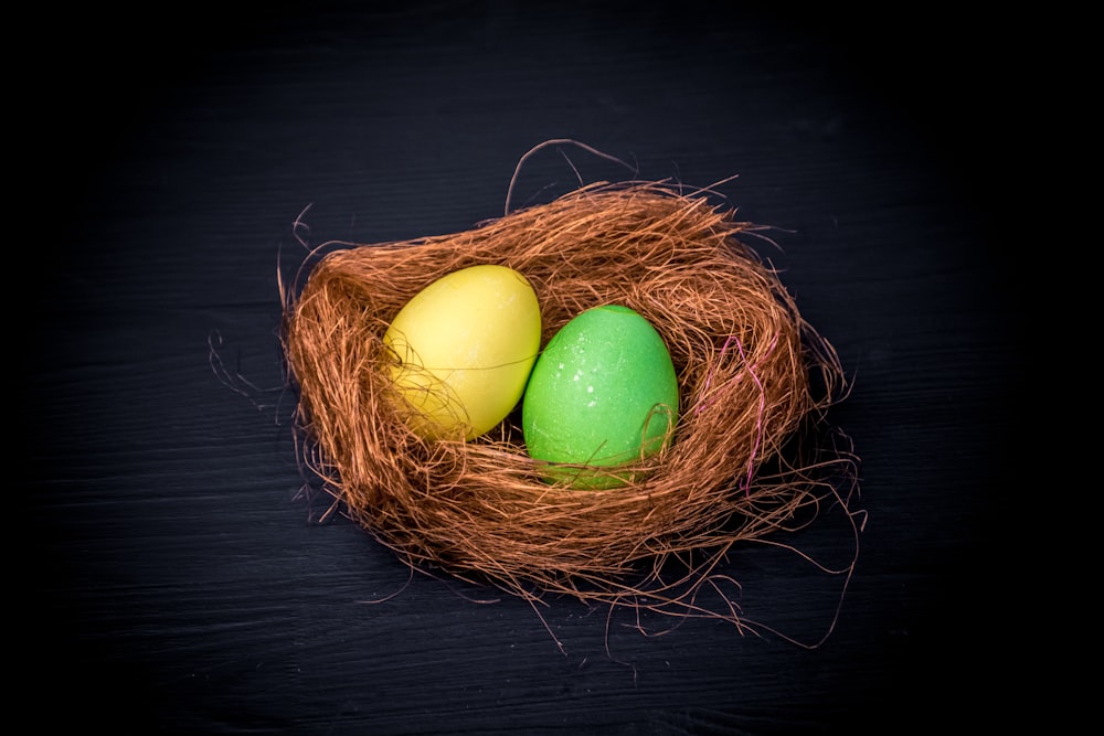 two eggs in a nest on a black background