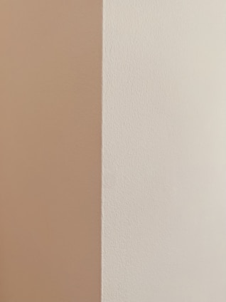 A close-up of freshly painted walls in a bright, airy room.