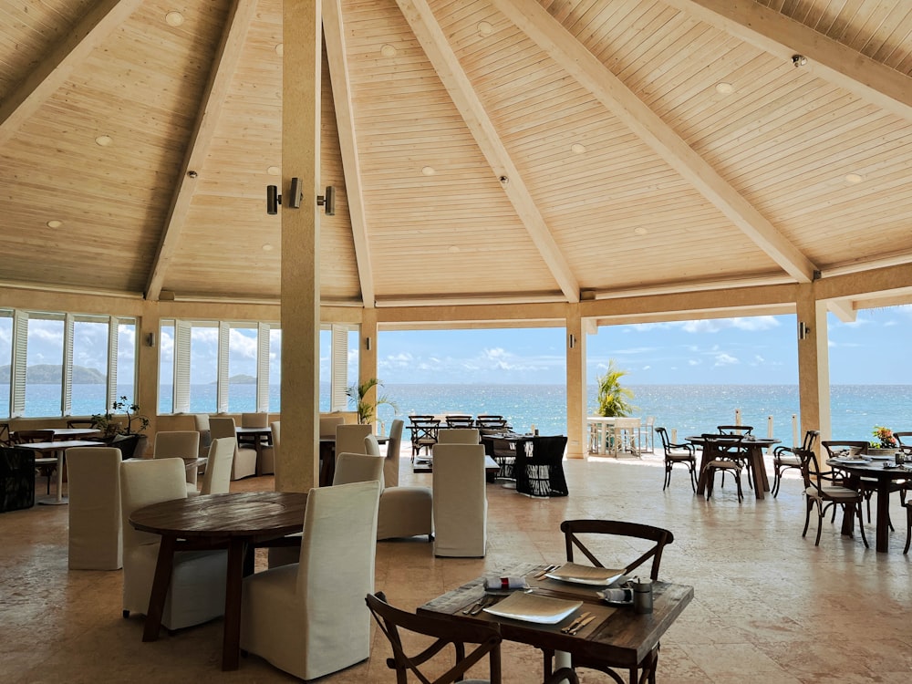 a restaurant with a view of the ocean