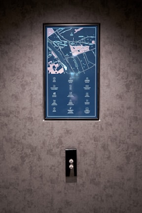 Wall panel displaying intuitive smart home control interface with blue accents.