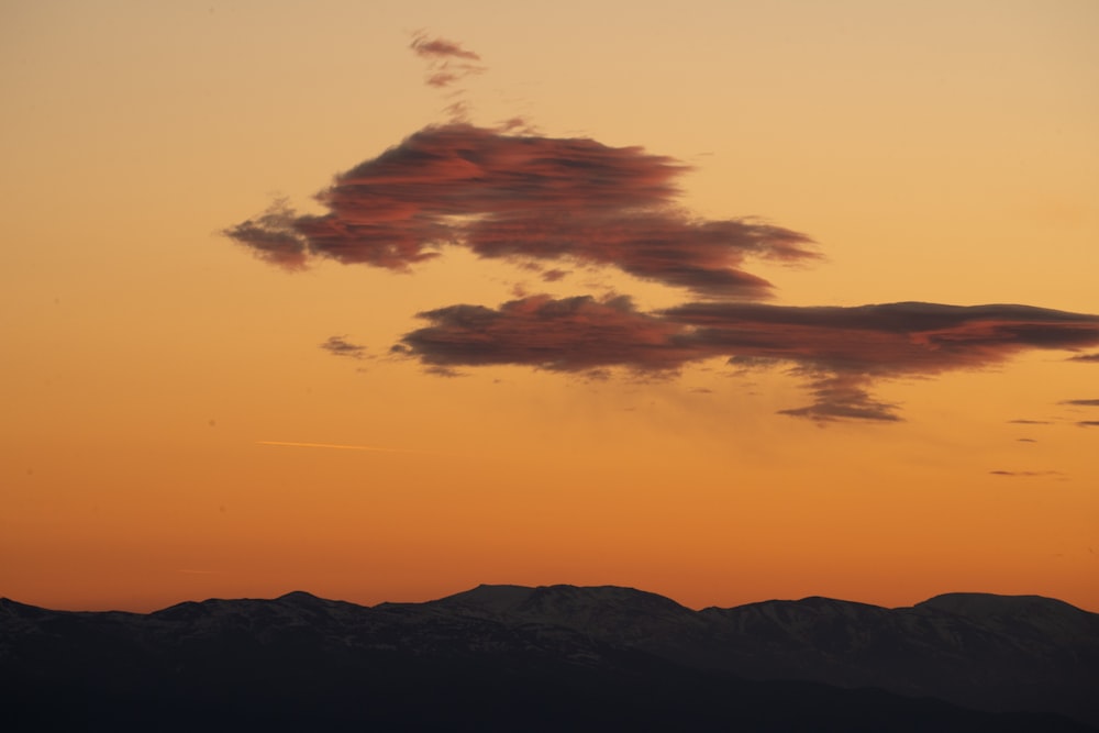 a plane flying in the sky at sunset