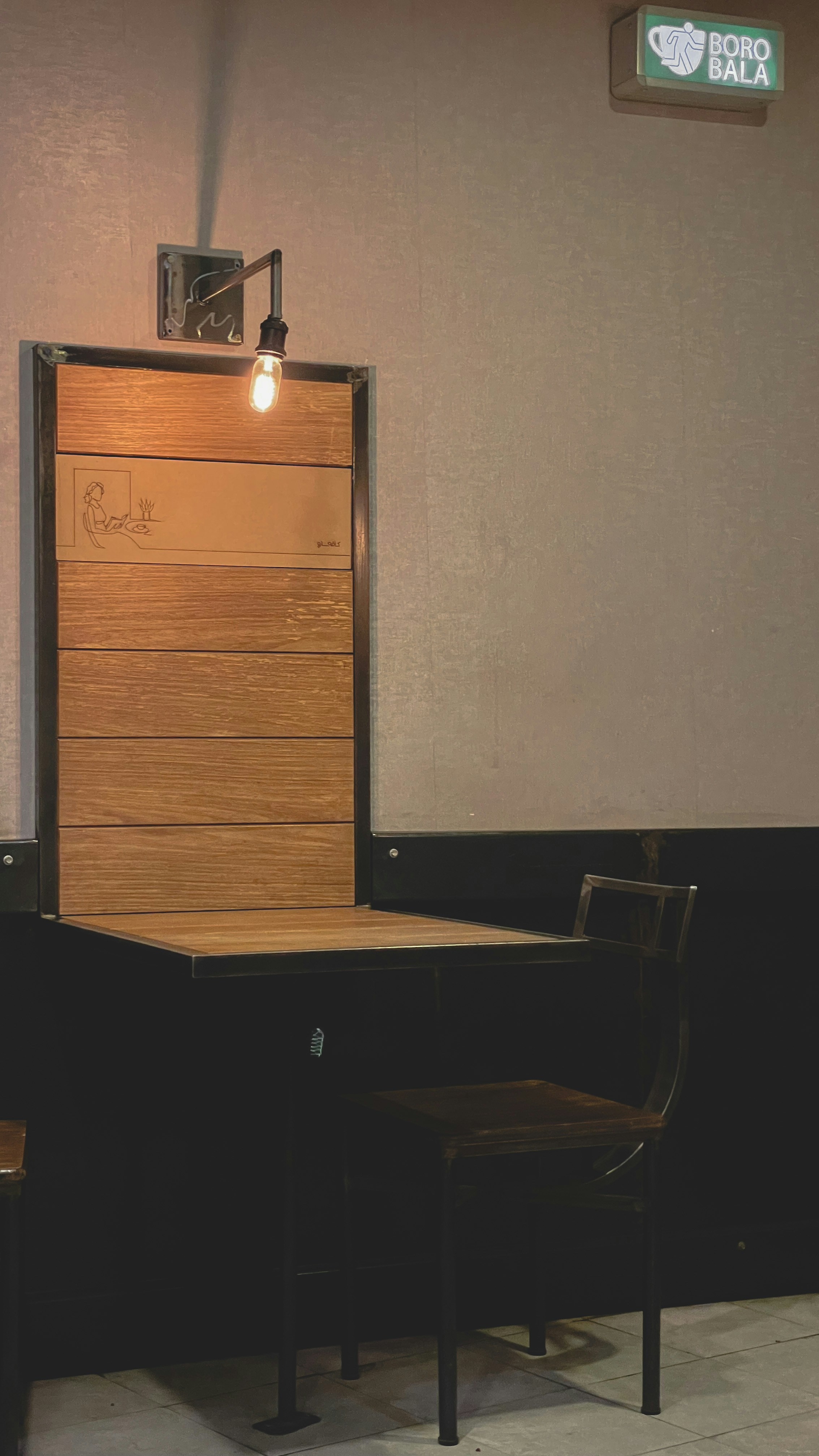 a room with a wooden table and two chairs