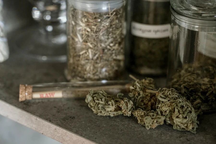 Cannabis flower displayed on a retail counter