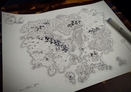 a drawing of a map on a piece of paper
