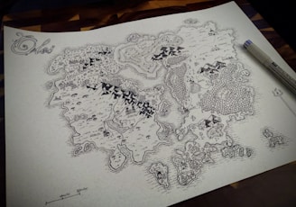 a drawing of a map on a piece of paper