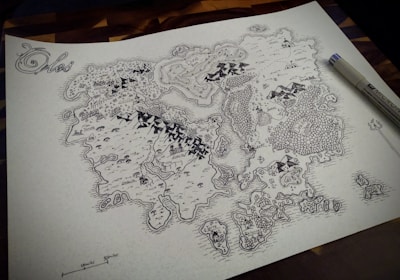 a drawing of a map on a piece of paper