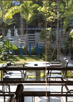 A peaceful outdoor area with comfortable seating for relaxation.