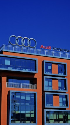 Photograph of Ohio headquarters building with deep ocean blue and horizon gold accents against a clear sky.