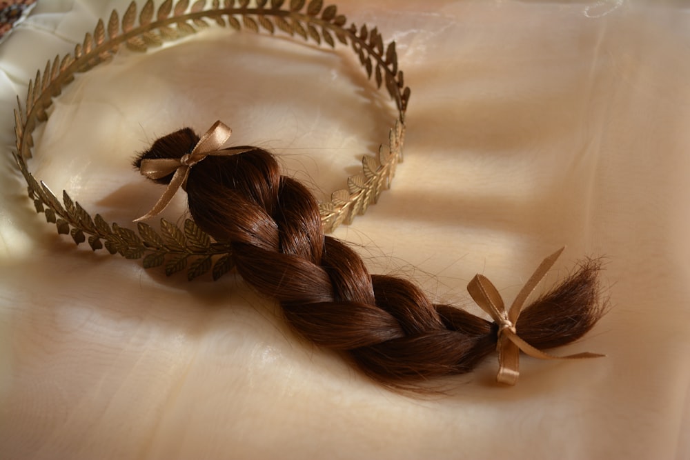 a close up of a braid on a table