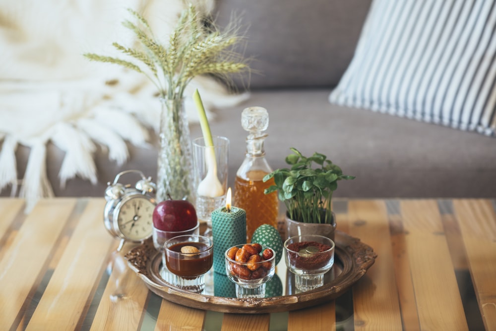 a tray that has some drinks on it