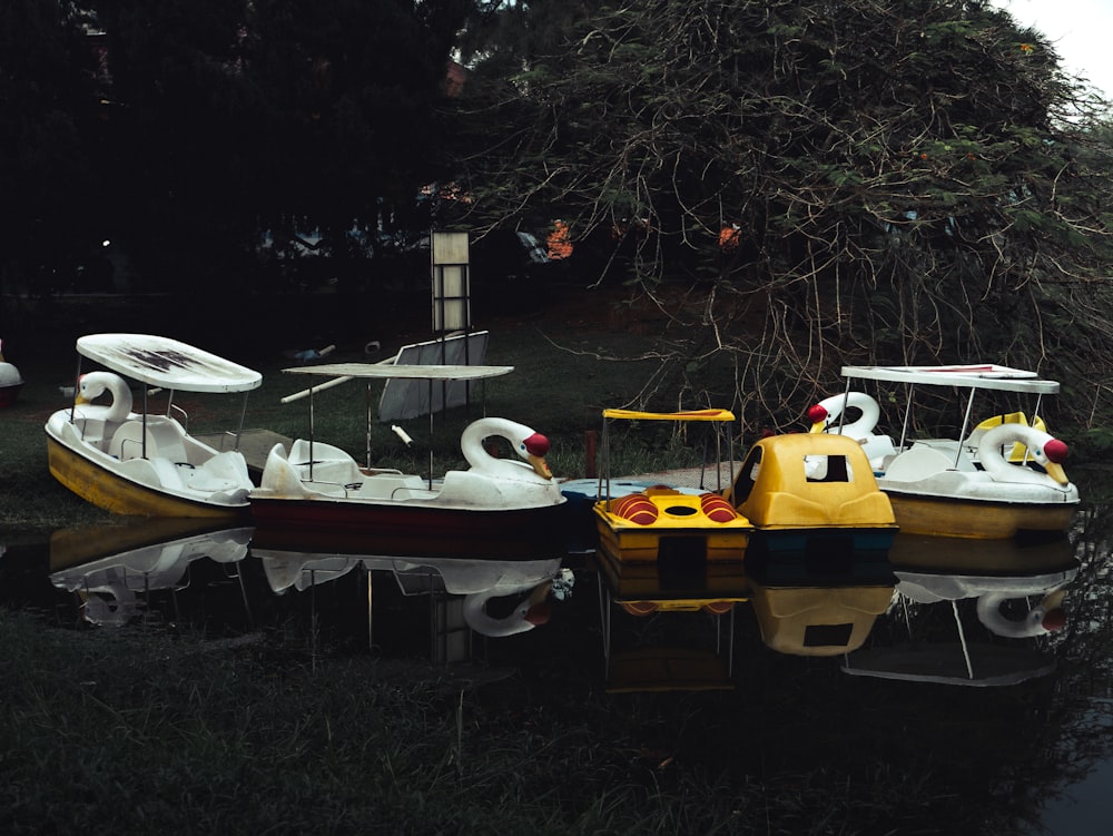 a couple of boats that are sitting in the water