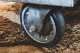 Close-up of smooth caster wheels on a mobile filing unit