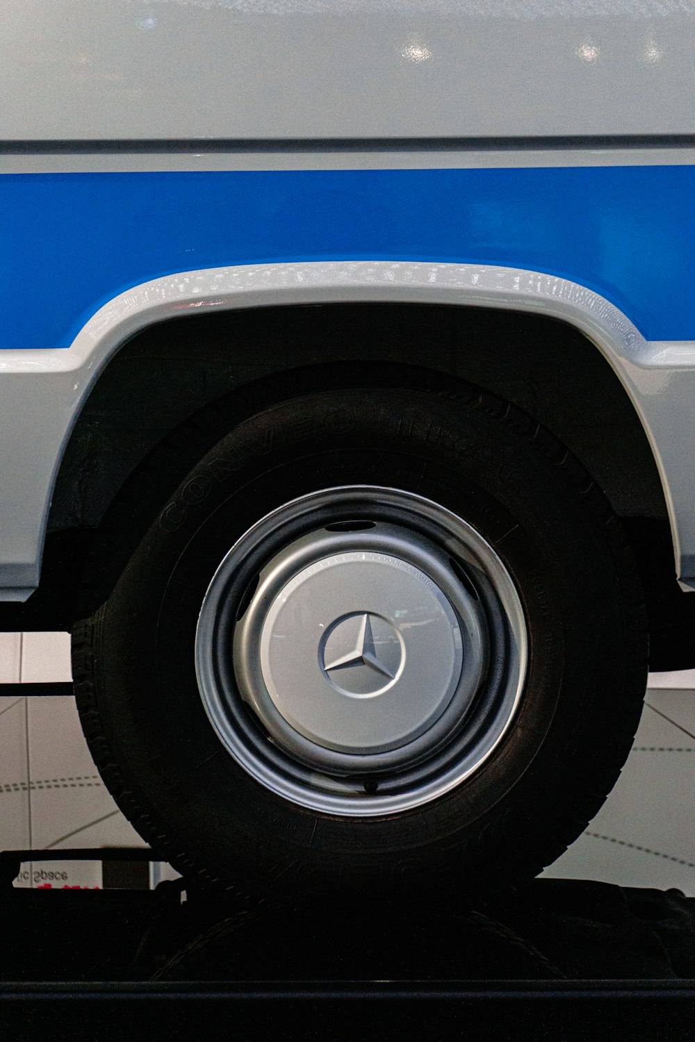 a close up of a mercedes truck tire