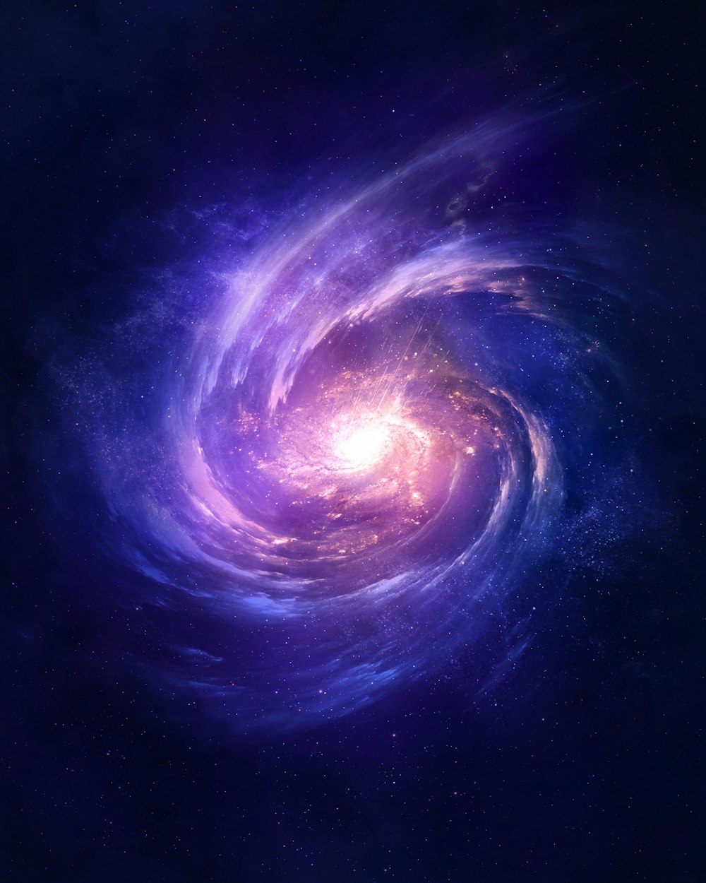 a purple and blue spiral shaped object with stars in the background