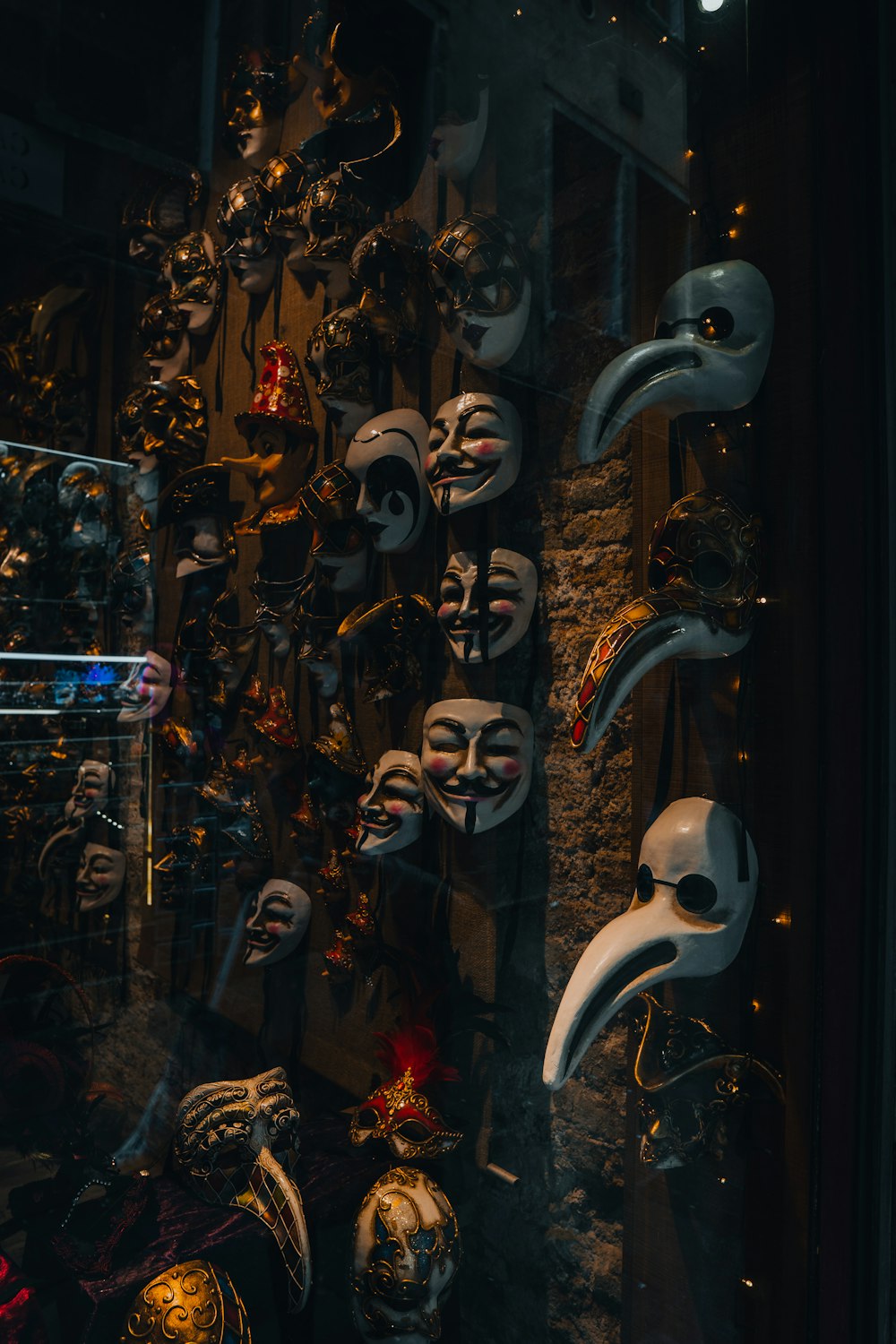 a display of masks in a store window