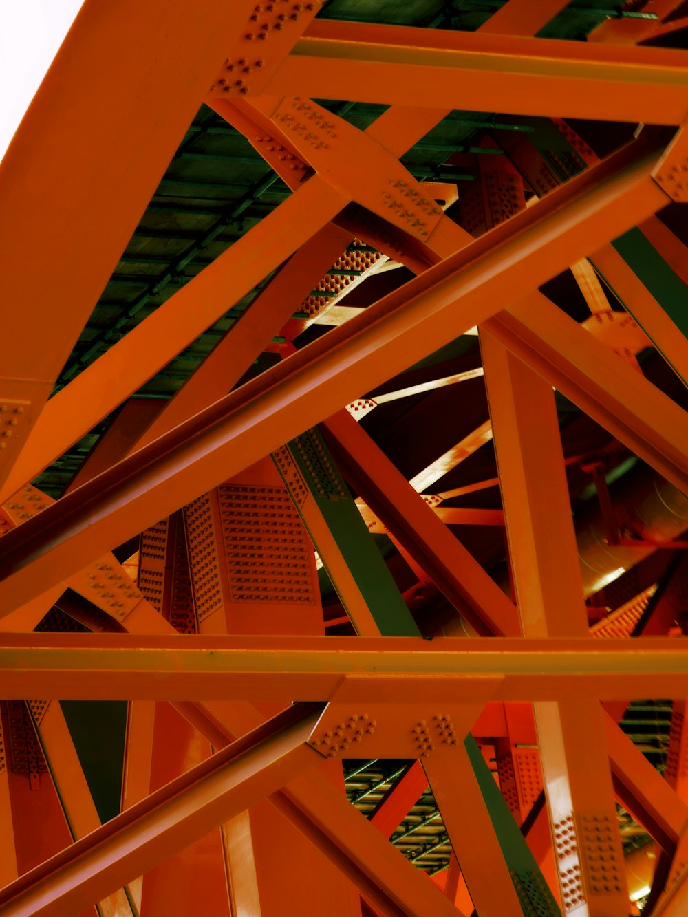 a close up of a metal structure with many different colors