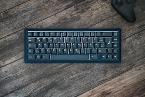 A dynamic controller and keyboard combo illustrating gaming and software