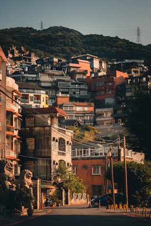 a view of a city from the street