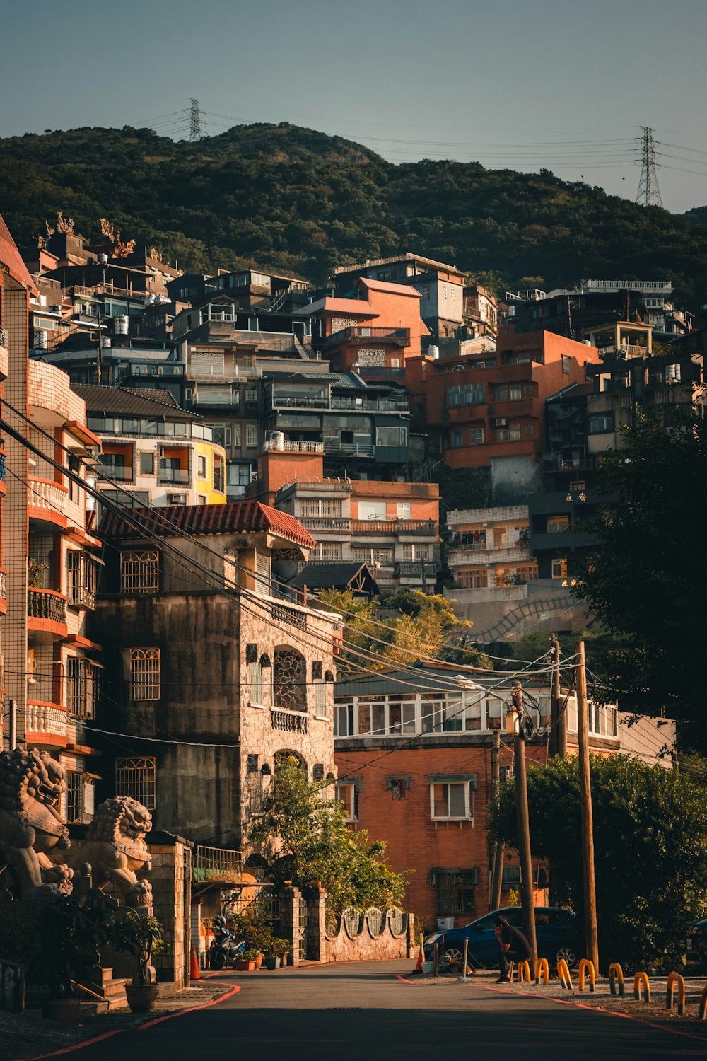 a view of a city from the street