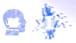 A stylized silhouette of a human head made up of circuit-like patterns on the left. Beside it, abstract geometric shapes resembling interconnected circuit components, suggesting technology and artificial intelligence themes.