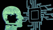 a person's head with a circuit board in front of it