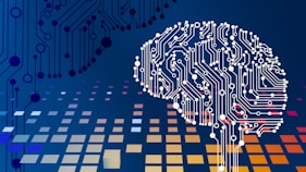 a computer circuit board with a brain on it