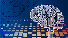 a computer circuit board with a brain on it