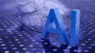 3D rendered ai text on dark digital background