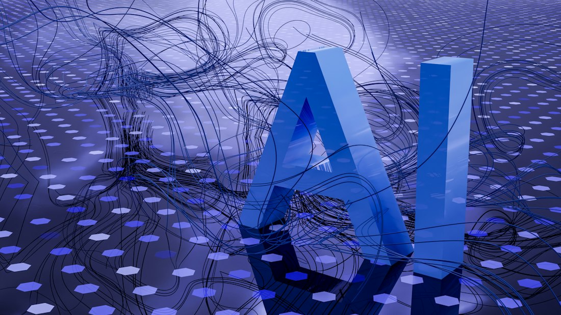 Abstract artwork spelling AI, representing conversational context and machine relevance matching