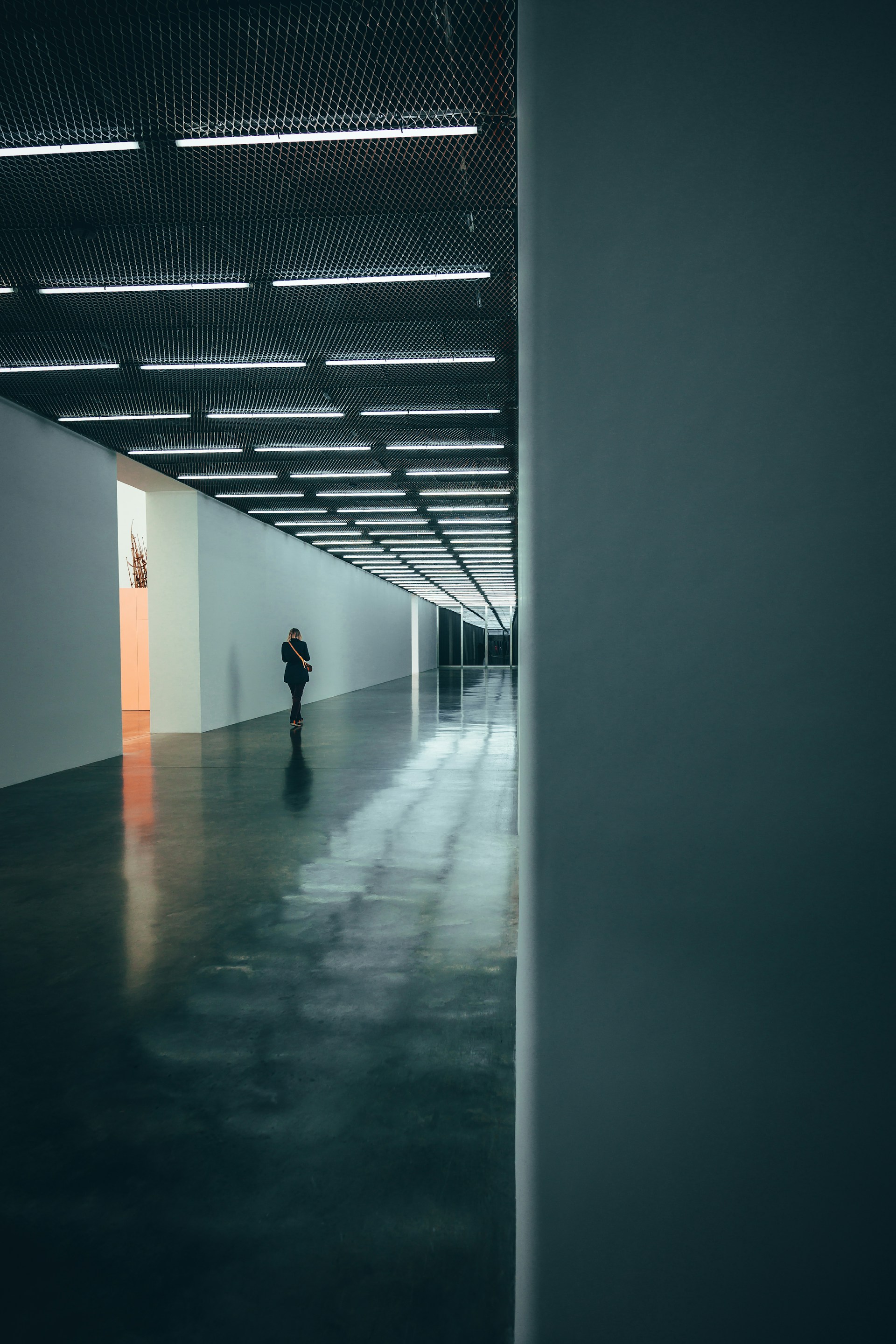 a person is standing in a large room