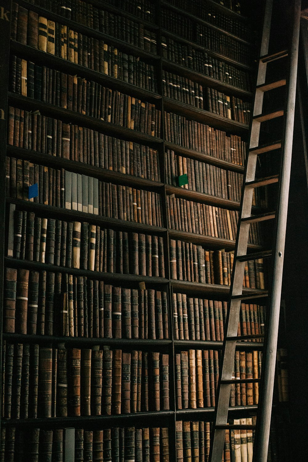 a ladder leaning against a bookshelf filled with books