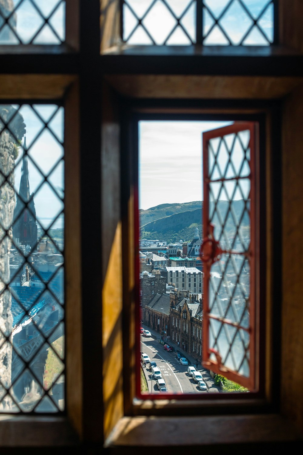 a view of a city through a window