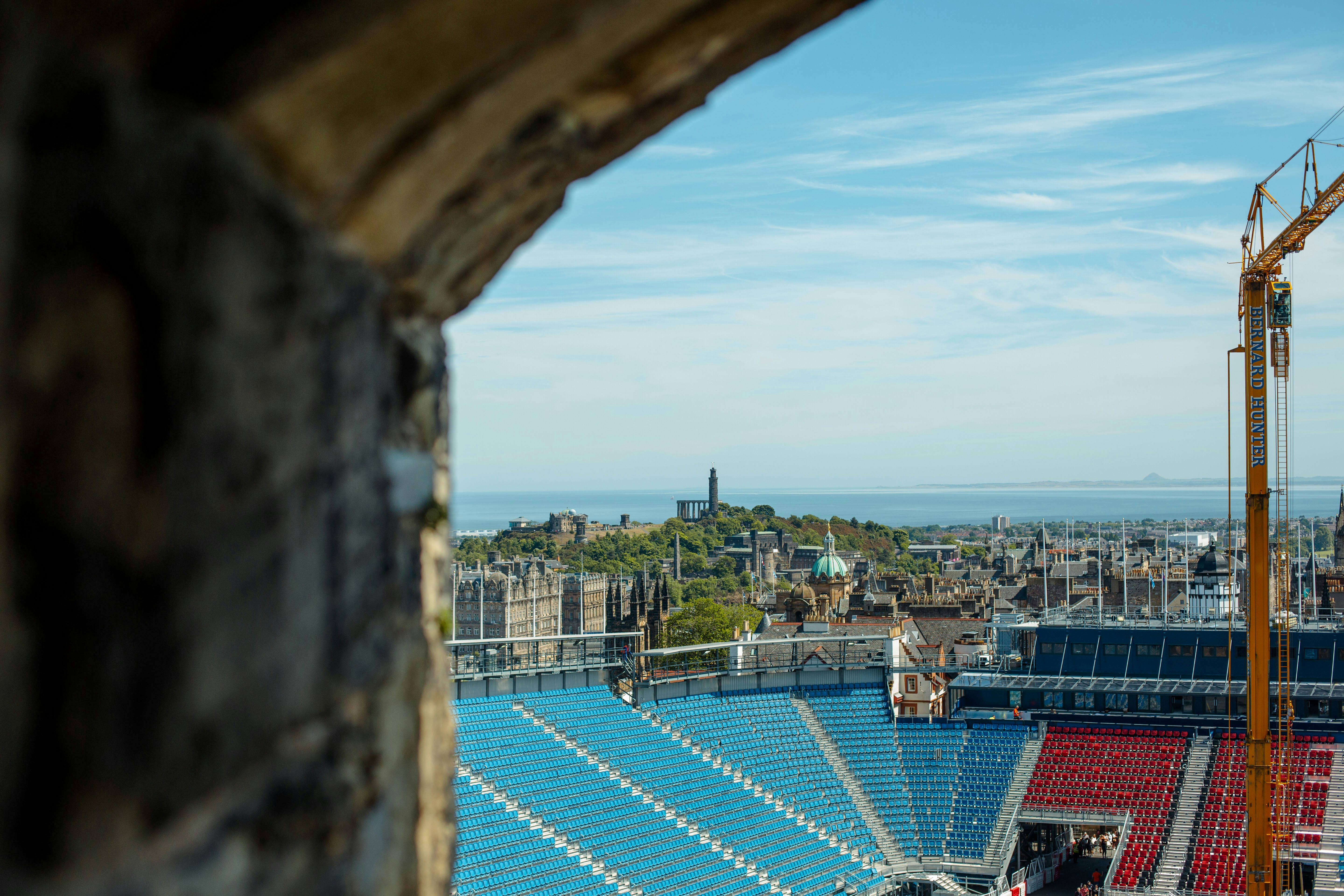 a view of a stadium from a window