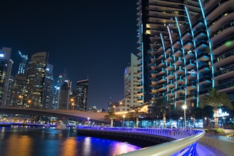 a view of a city at night from across the river