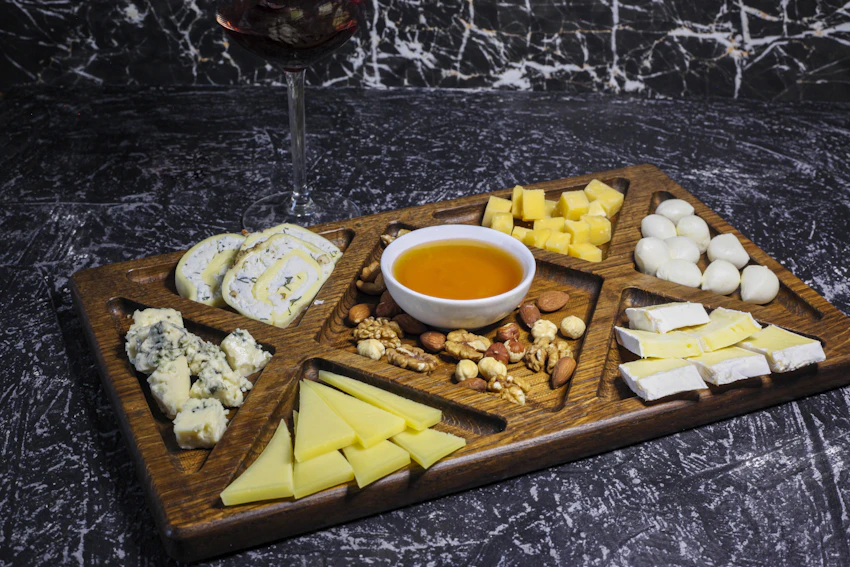 Assorted cheese on a serving board