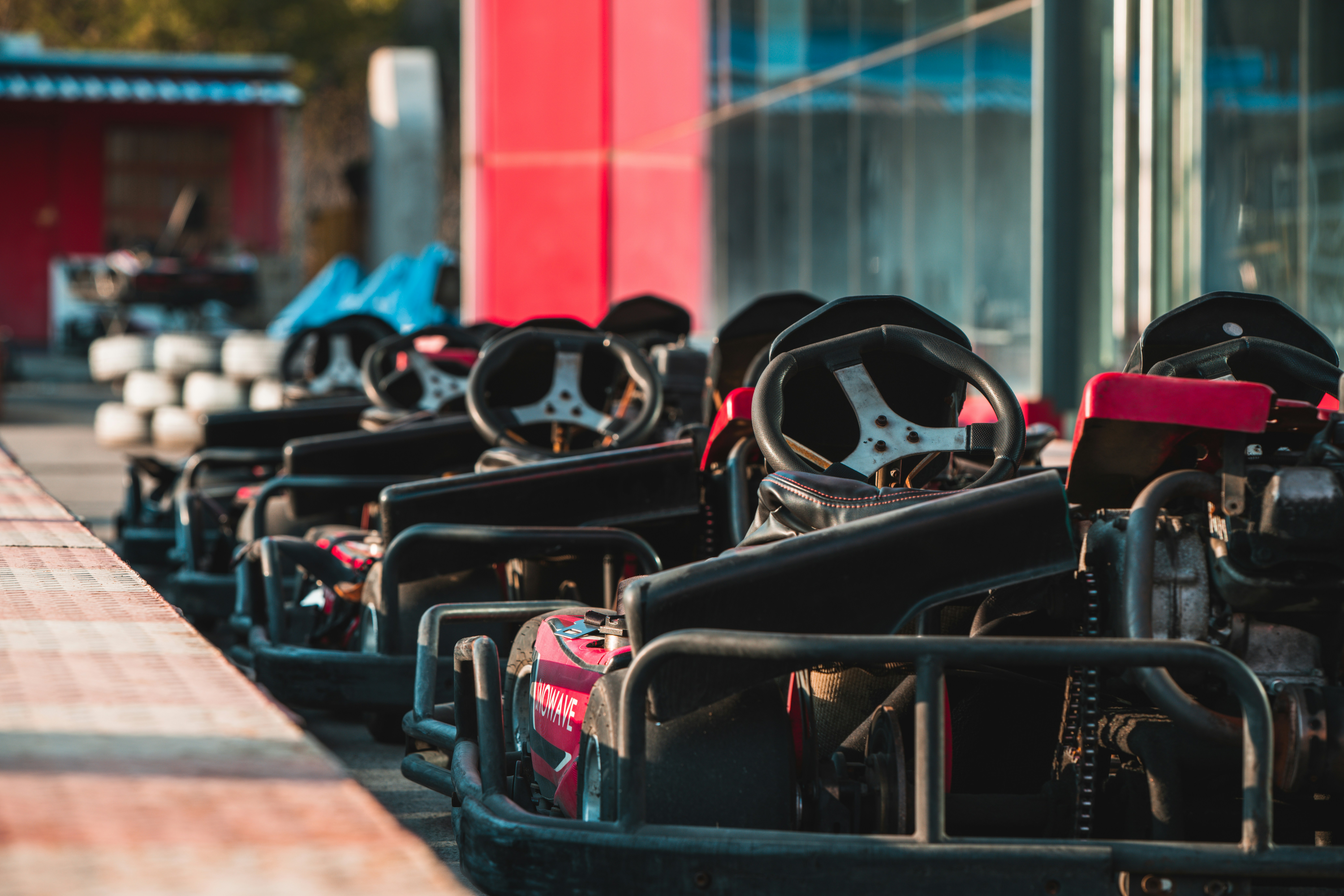 A row of bumper to bumper go kart rides photo Free Karting Image on