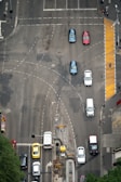 Smart traffic lights and sensors in a busy intersection.