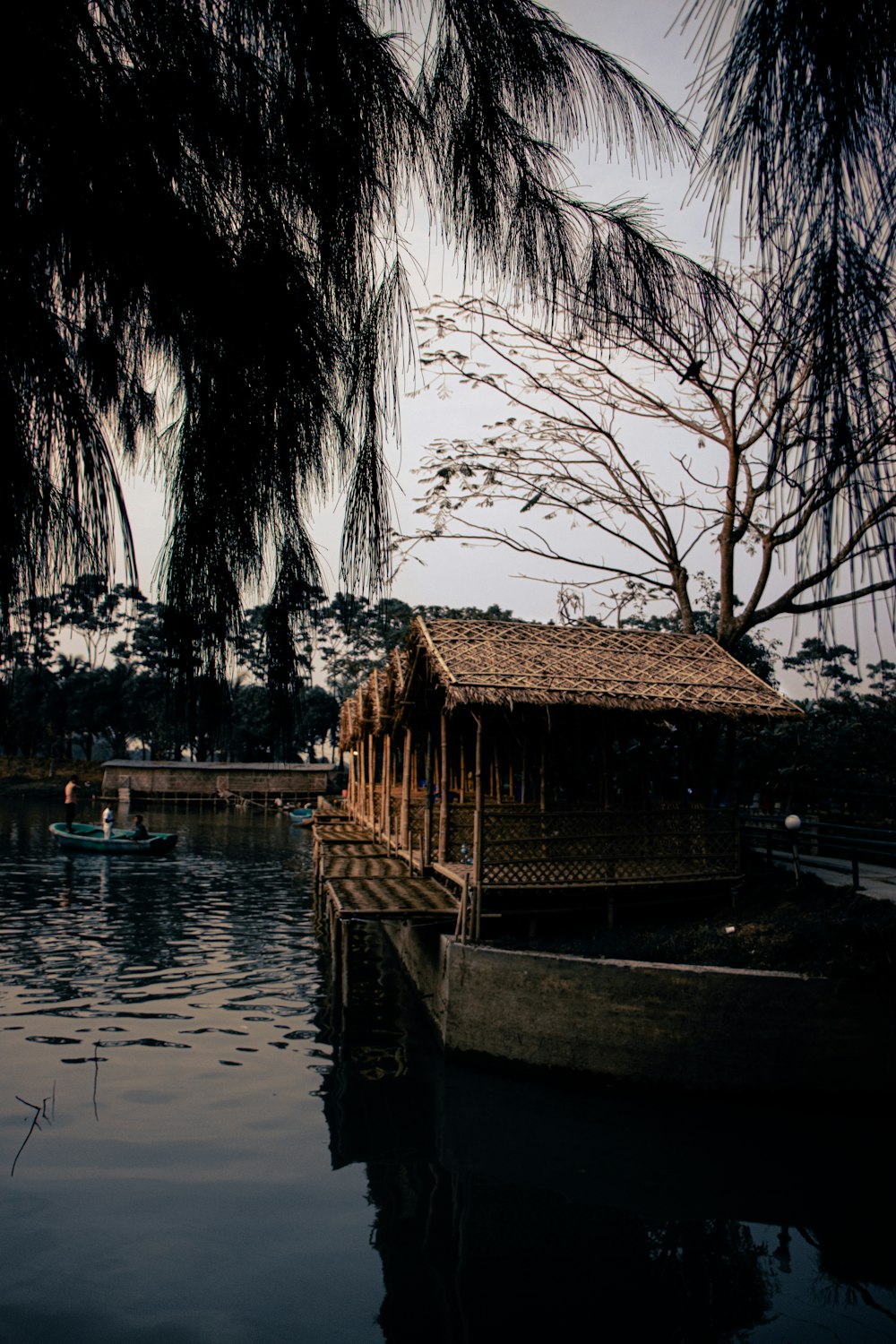 a boat sitting on top of a body of water