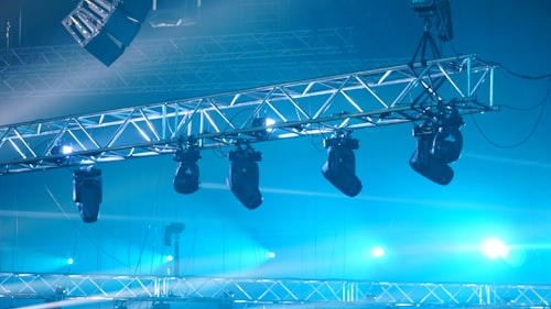 Concert stage with truss and beam lights