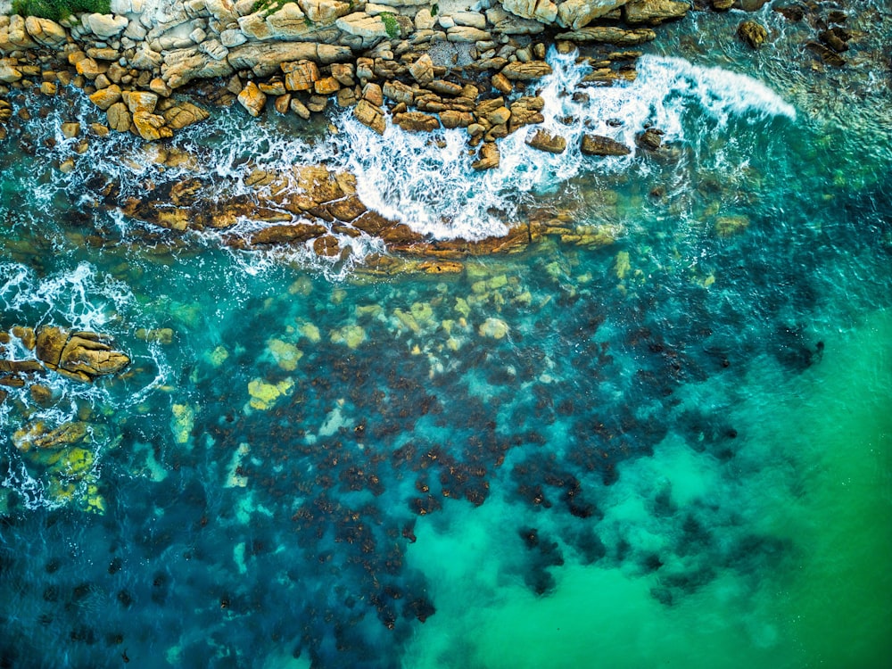 an aerial view of a body of water