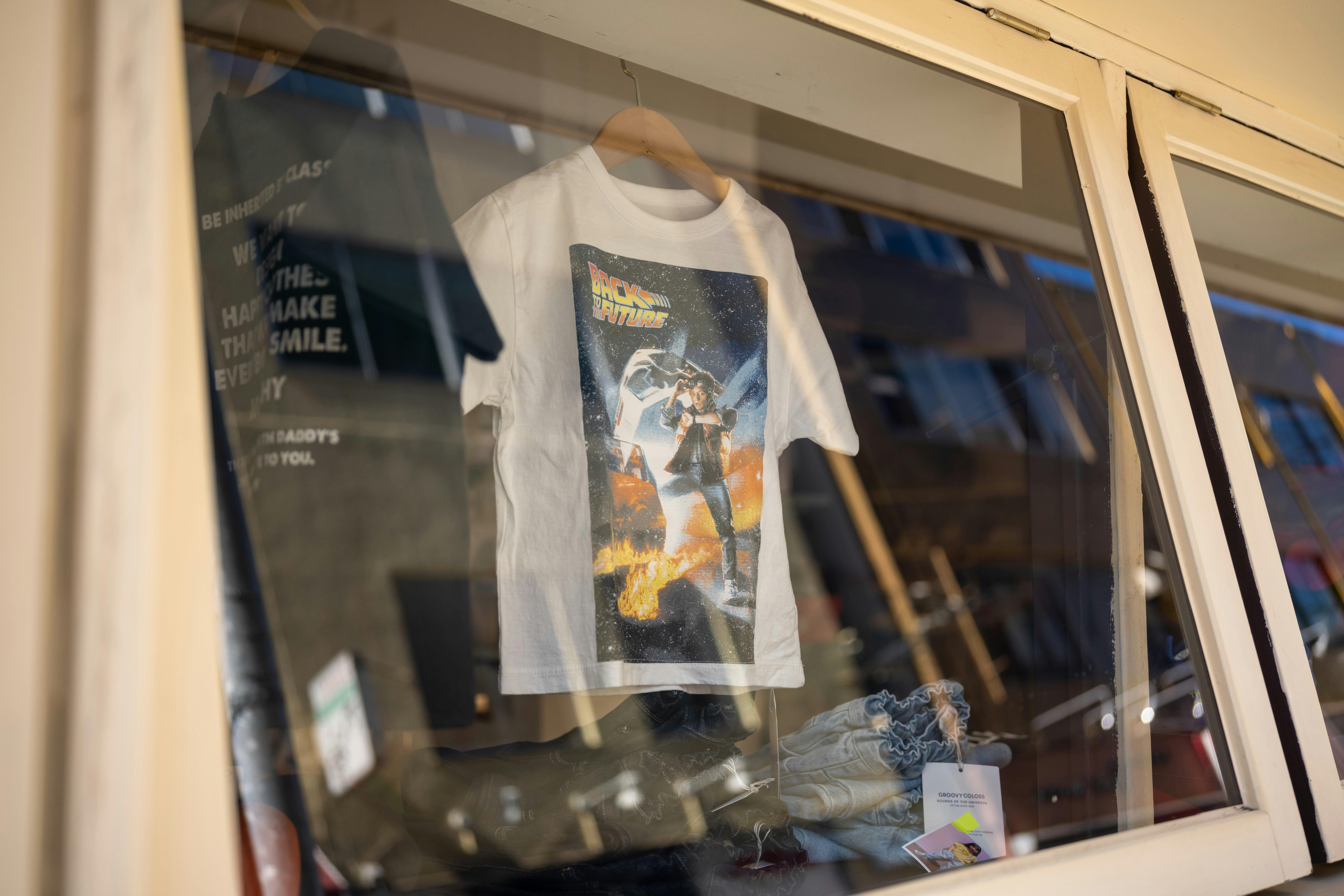 T-shirt hanging in a window
