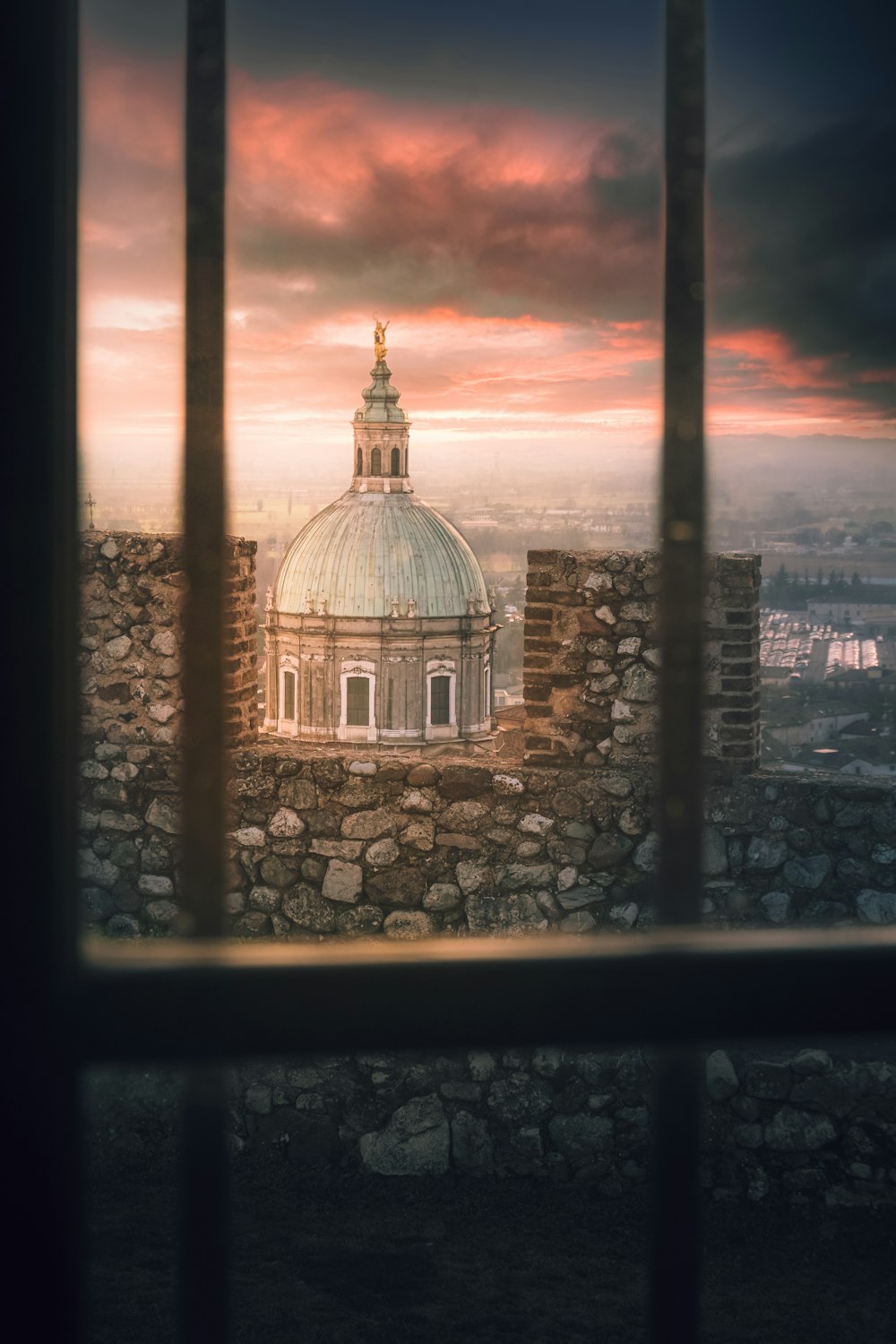 a view of a building through a window