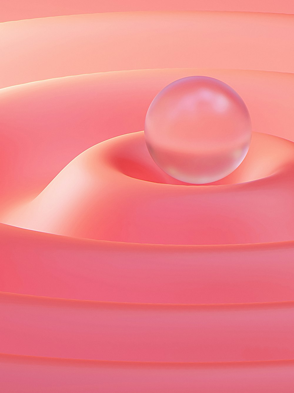 a white ball floating in a pink liquid