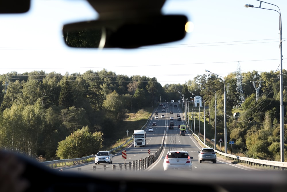 a view from inside a vehicle of a highway