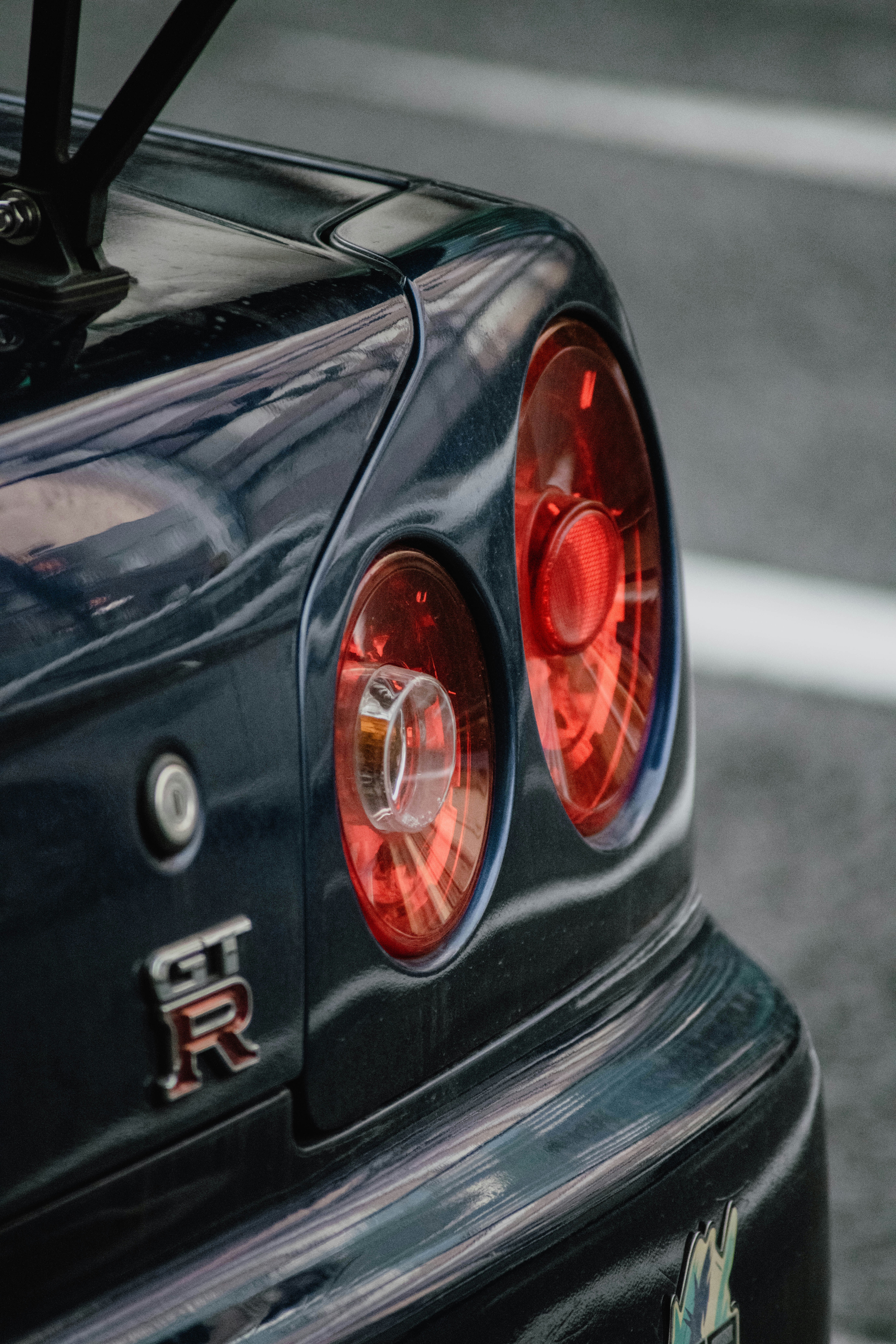 a close up of the tail lights of a car