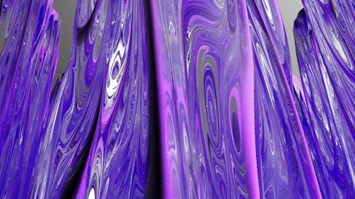 Abstract patterns with swirling vortexes, featuring shades of purple and pink, dominate the visual landscape. The fluid textures create a sense of motion and depth.