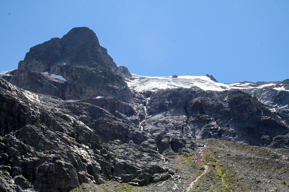 a mountain with a snow covered peak in the distance